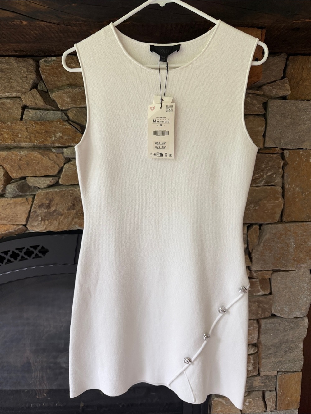 ZARA NWT Sleeveless White Knit Dress with Decorative Buttons